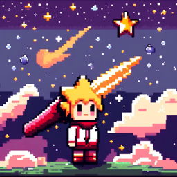 Pixel art profile picture featuring a shooting star in a cosmic space scene with a star-studded backdrop.