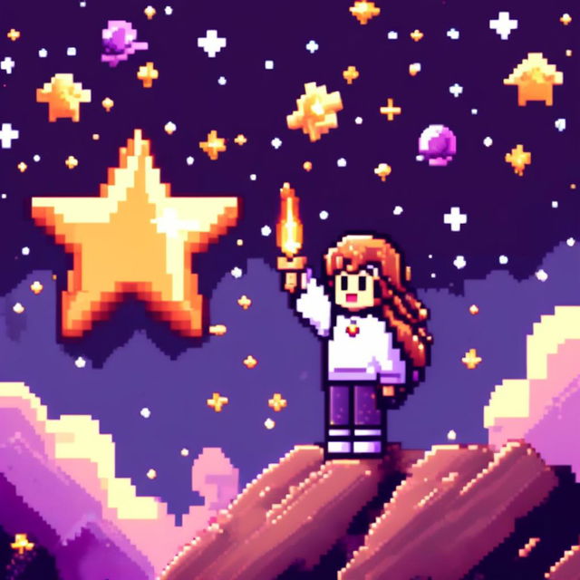 Pixel art profile picture featuring a shooting star in a cosmic space scene with a star-studded backdrop.