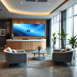 A modern office reception area with sleek, minimalist design