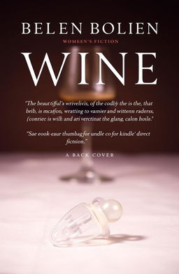 A striking and simple book cover design for a women's fiction debut, featuring a soft focus image of a wine glass in the background, evoking warmth and intrigue