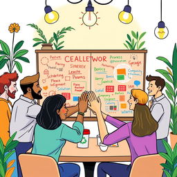 A vibrant illustration depicting the concept of synergy in teamwork and collaboration