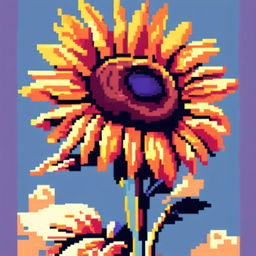 Pixel art PFP featuring a vibrant sunflower against a clear sky blue background.