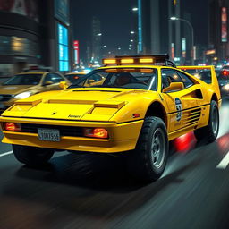 An electrifying 1992 Ferrari 512 TR, brilliantly rendered in a vibrant yellow color and transformed into a high-performance racing machine