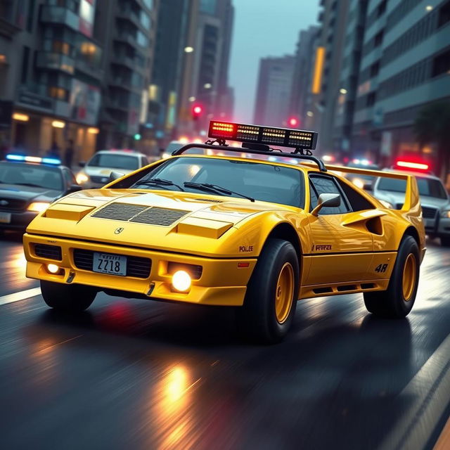 An electrifying 1992 Ferrari 512 TR, brilliantly rendered in a vibrant yellow color and transformed into a high-performance racing machine