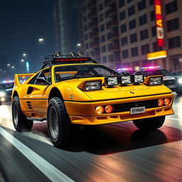 An electrifying 1992 Ferrari 512 TR, brilliantly rendered in a vibrant yellow color and transformed into a high-performance racing machine