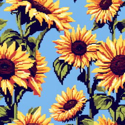 Pixel art PFP featuring a vibrant sunflower against a clear sky blue background.