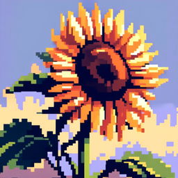 Pixel art PFP featuring a vibrant sunflower against a clear sky blue background.