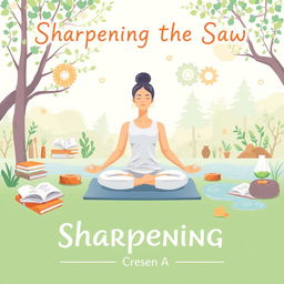 An inspiring illustration representing the concept of 'Sharpening the Saw' for self-renewal and inner peace
