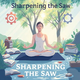 An inspiring illustration representing the concept of 'Sharpening the Saw' for self-renewal and inner peace