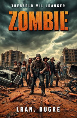 A gripping book cover depicting a post-apocalyptic landscape, featuring a desolate urban area overrun by zombies