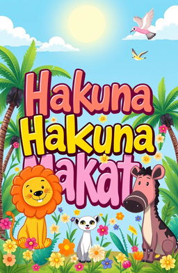 A vibrant and playful illustration featuring the phrase 'Hakuna Matata' in a whimsical font