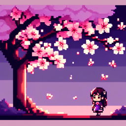 Pixel art PFP featuring a delicate cherry blossom against a twilight purple background.