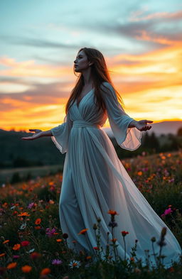 A dramatic and powerful scene symbolizing 'Noli me tangere', featuring a beautifully ethereal setting at dusk