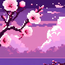 Pixel art PFP featuring a delicate cherry blossom against a twilight purple background.