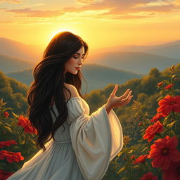 A captivating illustration of 'Noli me tangere', depicting a serene and emotional scene set in a lush garden at twilight