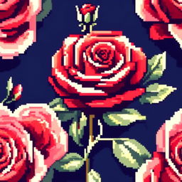 Pixel art PFP featuring a vibrant red rose against a midnight blue background.