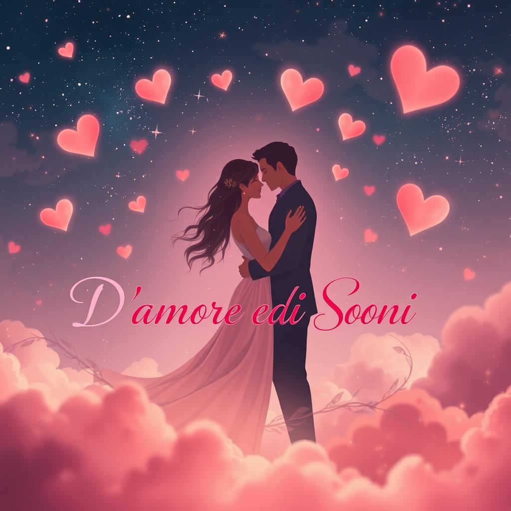 A romantic and dreamlike scene inspired by modern love poetry, titled 'D'Amore e di Sogni'