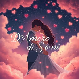 A romantic and dreamlike scene inspired by modern love poetry, titled 'D'Amore e di Sogni'