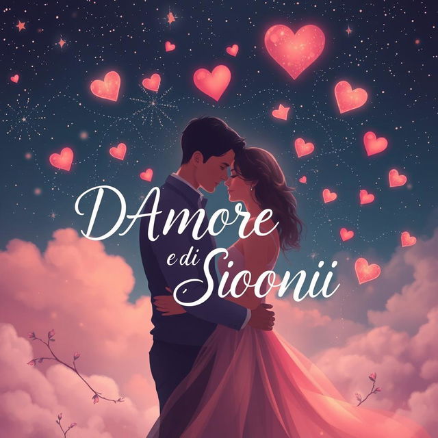 A romantic and dreamlike scene inspired by modern love poetry, titled 'D'Amore e di Sogni'