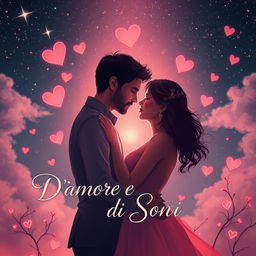 A romantic and dreamlike scene inspired by modern love poetry, titled 'D'Amore e di Sogni'