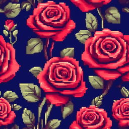 Pixel art PFP featuring a vibrant red rose against a midnight blue background.