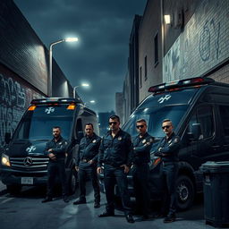A dramatic scene depicting the inner workings of an ambulance mafia in an urban setting