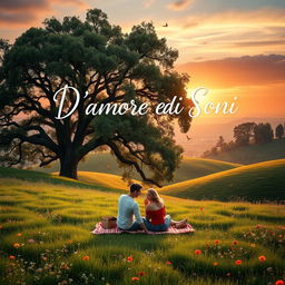 A picturesque scene embodying modern bucolic love poetry, titled 'D'Amore e di Sogni'