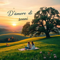 A picturesque scene embodying modern bucolic love poetry, titled 'D'Amore e di Sogni'