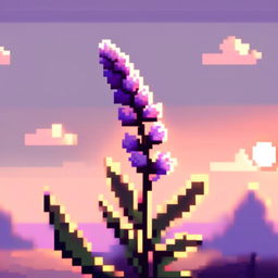 Pixel art PFP featuring a delicate lavender sprig against a pastel sunset background.