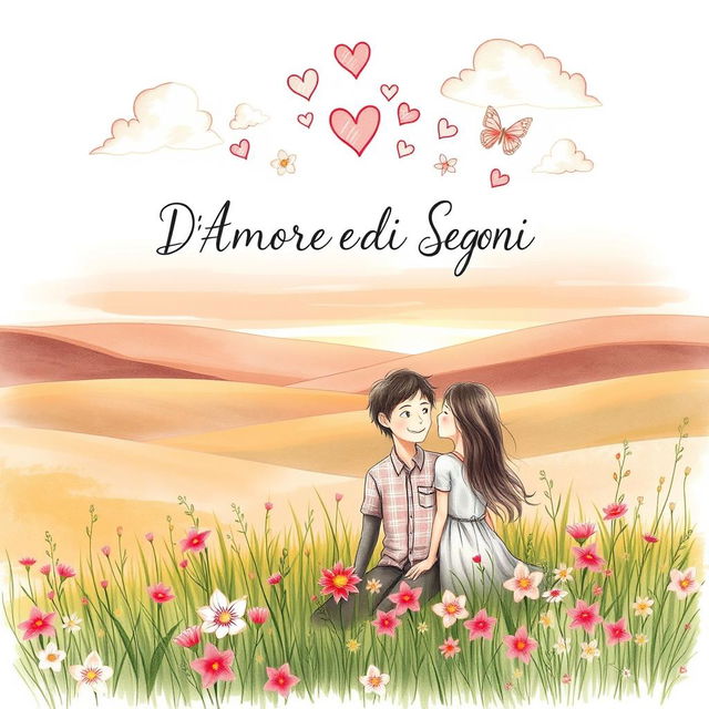 An enchanting drawing inspired by modern bucolic love poetry, titled 'D'Amore e di Sogni'