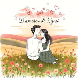 An enchanting drawing inspired by modern bucolic love poetry, titled 'D'Amore e di Sogni'