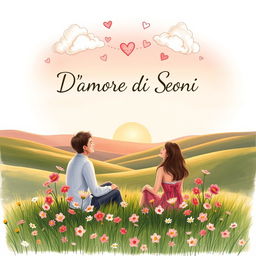 An enchanting drawing inspired by modern bucolic love poetry, titled 'D'Amore e di Sogni'