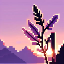 Pixel art PFP featuring a delicate lavender sprig against a pastel sunset background.