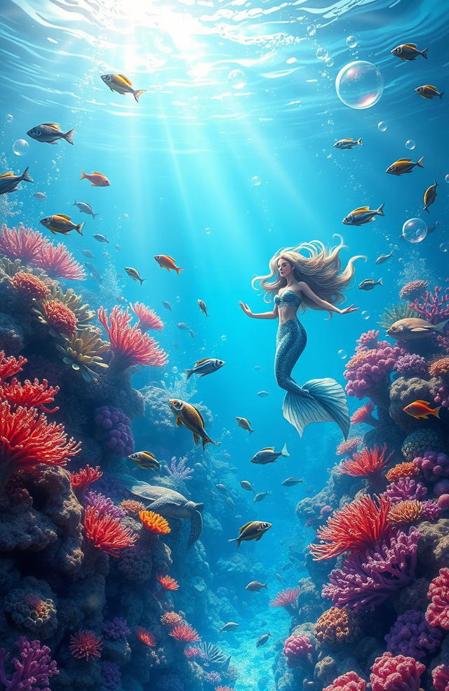 A serene and dreamlike underwater scene depicting the theme of 'Dreams of the Sea and Freedom'