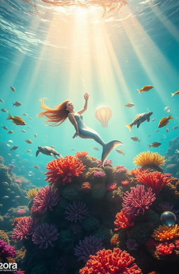 A serene and dreamlike underwater scene depicting the theme of 'Dreams of the Sea and Freedom'