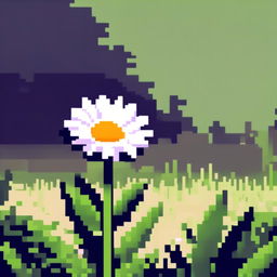 Pixel art PFP featuring a bright daisy against a lush green background.