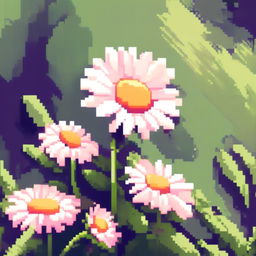 Pixel art PFP featuring a bright daisy against a lush green background.