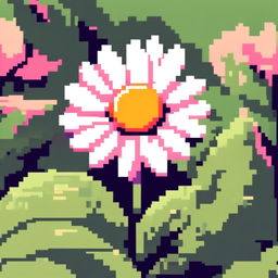 Pixel art PFP featuring a bright daisy against a lush green background.