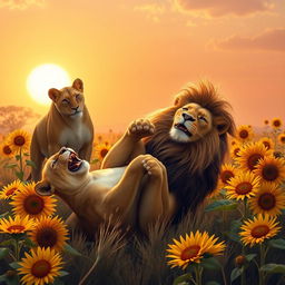 A realistic scene depicting lions in the savannah, embodying the spirit of 'Hakuna Matata'