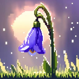 Pixel art PFP featuring a striking bluebell against a morning dew background.