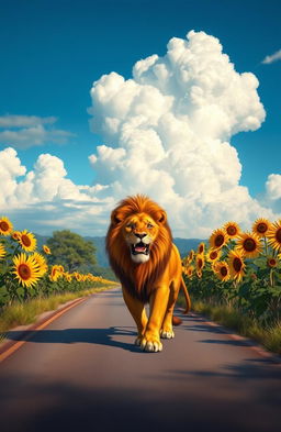 A realistic depiction of a lion embodying the spirit of 'Hakuna Matata', with a carefree expression