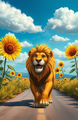 A realistic depiction of a lion embodying the spirit of 'Hakuna Matata', with a carefree expression