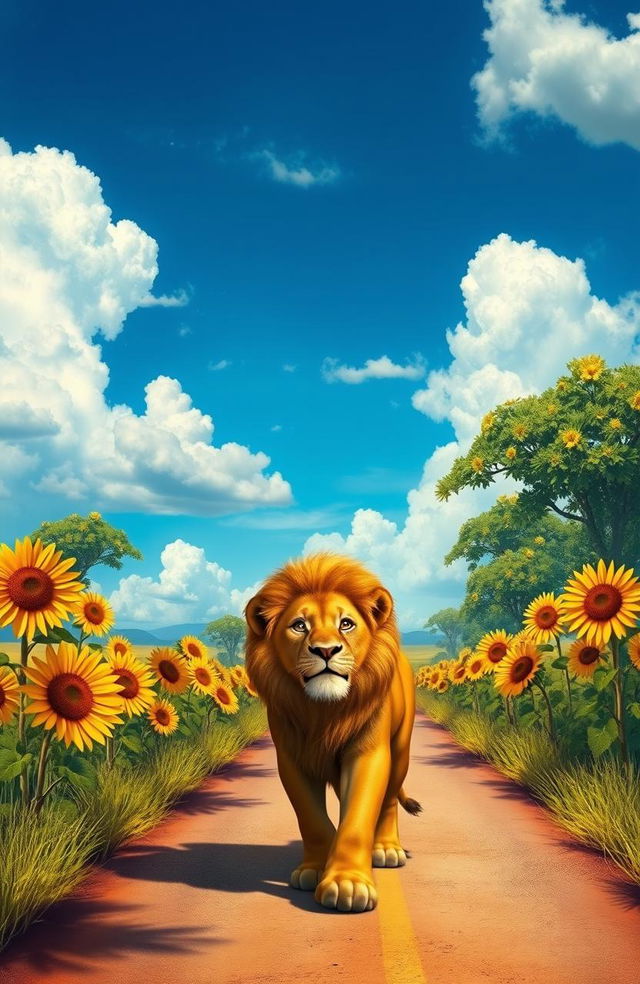 A realistic depiction of a lion embodying the spirit of 'Hakuna Matata', with a carefree expression