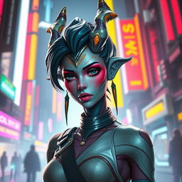 A stunning Balosar female character from the Star Wars universe, featuring unique organic antennae protruding elegantly from her head