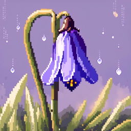 Pixel art PFP featuring a striking bluebell against a morning dew background.