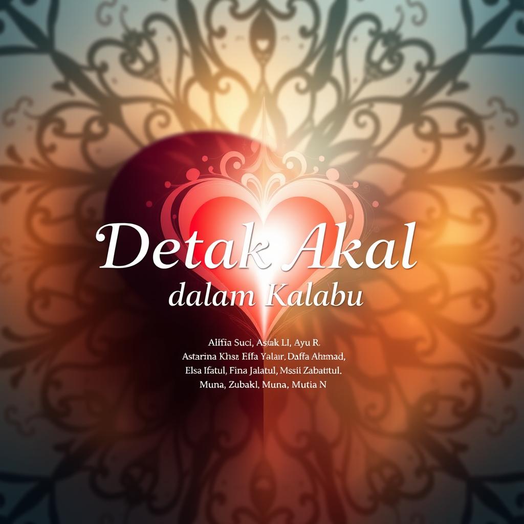 A beautiful, artistic representation of a book cover for a fictional book titled 'Detak Akal dalam Kalbu'