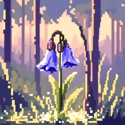 Pixel art PFP featuring a striking bluebell against a morning dew background.