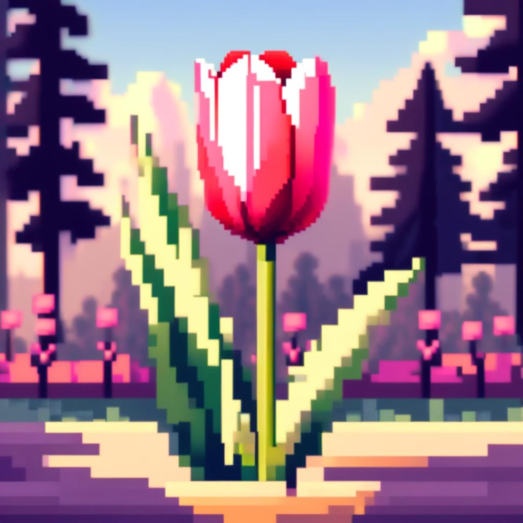 Pixel art PFP featuring a vibrant tulip against a spring morning background.