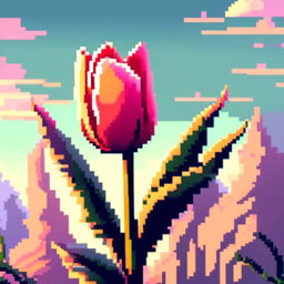 Pixel art PFP featuring a vibrant tulip against a spring morning background.