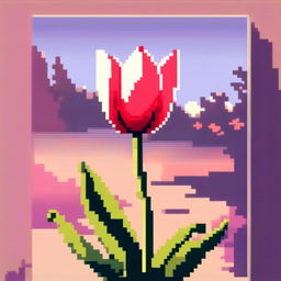 Pixel art PFP featuring a vibrant tulip against a spring morning background.